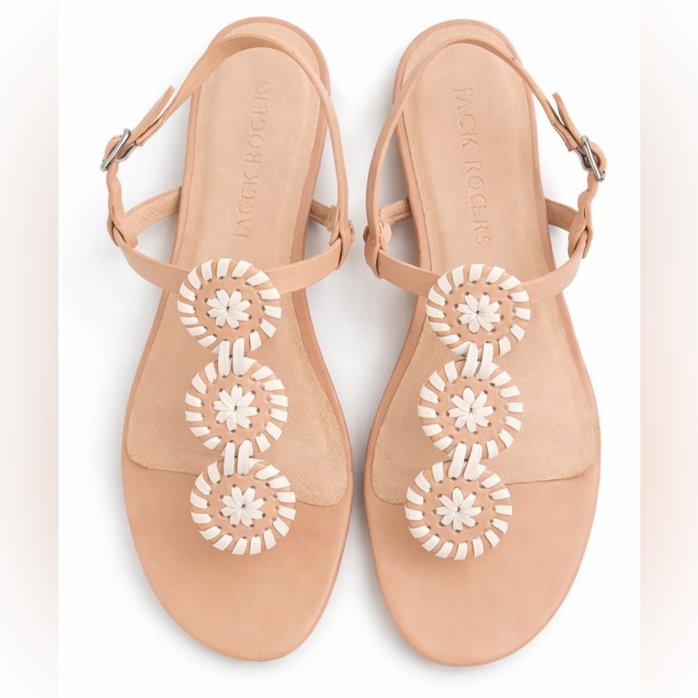 Jack Rogers Navajo Sandals Blush Nude w/ White Whipstitch Medallions Size 9.5 - Picture 2 of 6